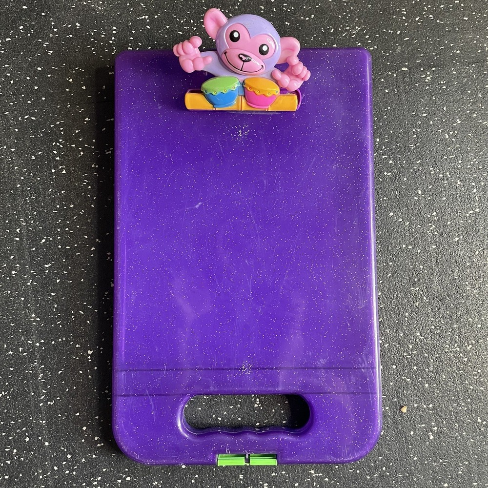 VTG LISA FRANK Funky Monkey Bongo Purple Hard Plastic Clipboard Supply Case‎
